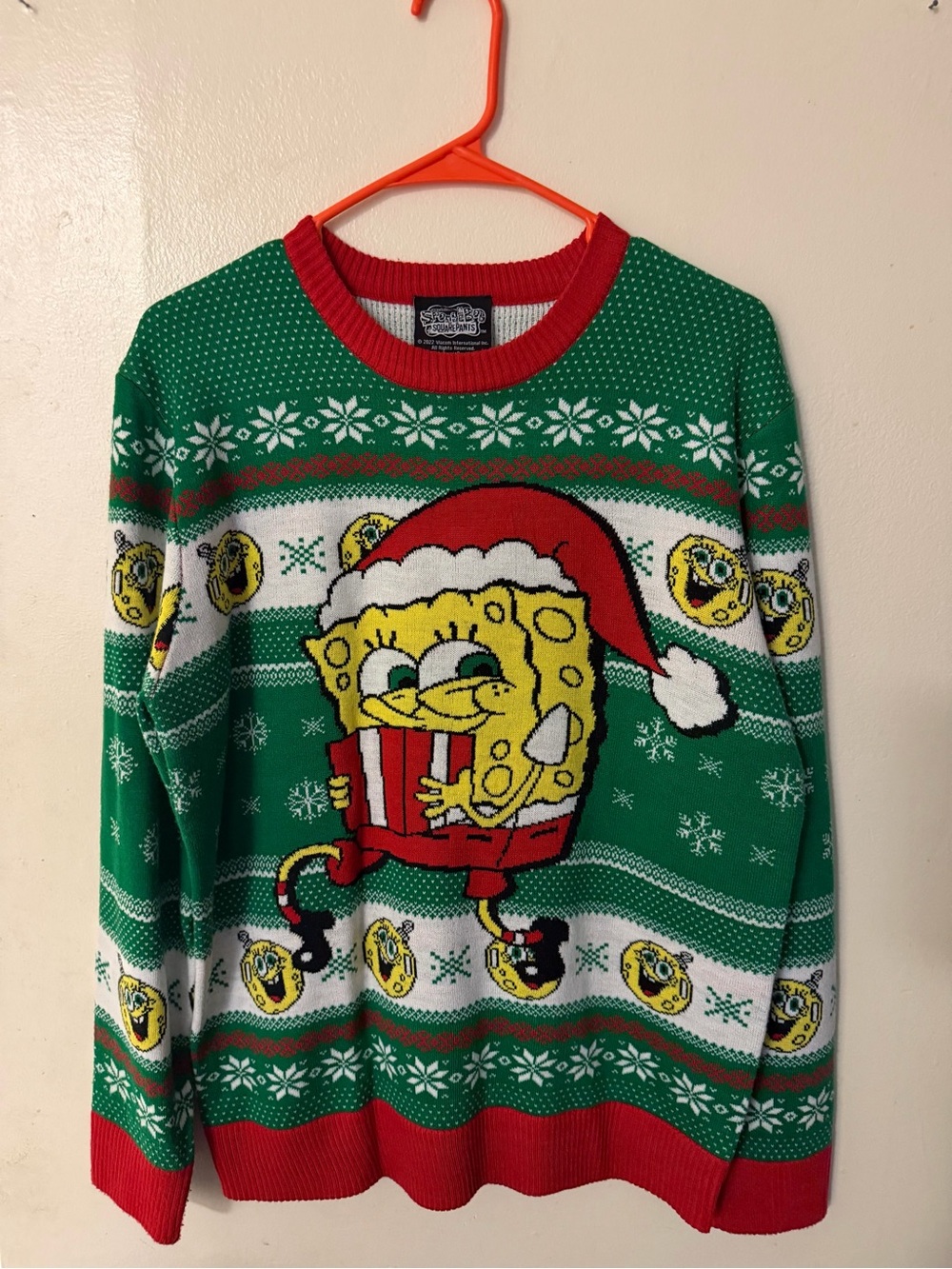 SpongeBob Squarepants Green & Red Holiday Crewneck Sweater Unisex/Men’s Size M